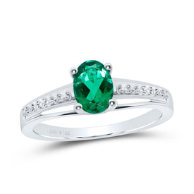 Sterling Silver Women's Oval Lab Created Emerald Solitaire Ring 1/20 Cttw - Splendid Jewellery