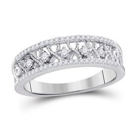 Symmetrical Brilliance: 10kt White Gold Diamond Filigree Band Ring - Splendid Jewellery