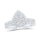 Teardrop Brilliance: 10kt White Gold Diamond Bridal Wedding Ring Band Set - Splendid Jewellery