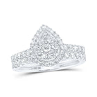 Teardrop Brilliance: 10kt White Gold Diamond Bridal Wedding Ring Band Set - Splendid Jewellery