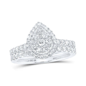 Teardrop Brilliance: 10kt White Gold Diamond Bridal Wedding Ring Band Set - Splendid Jewellery