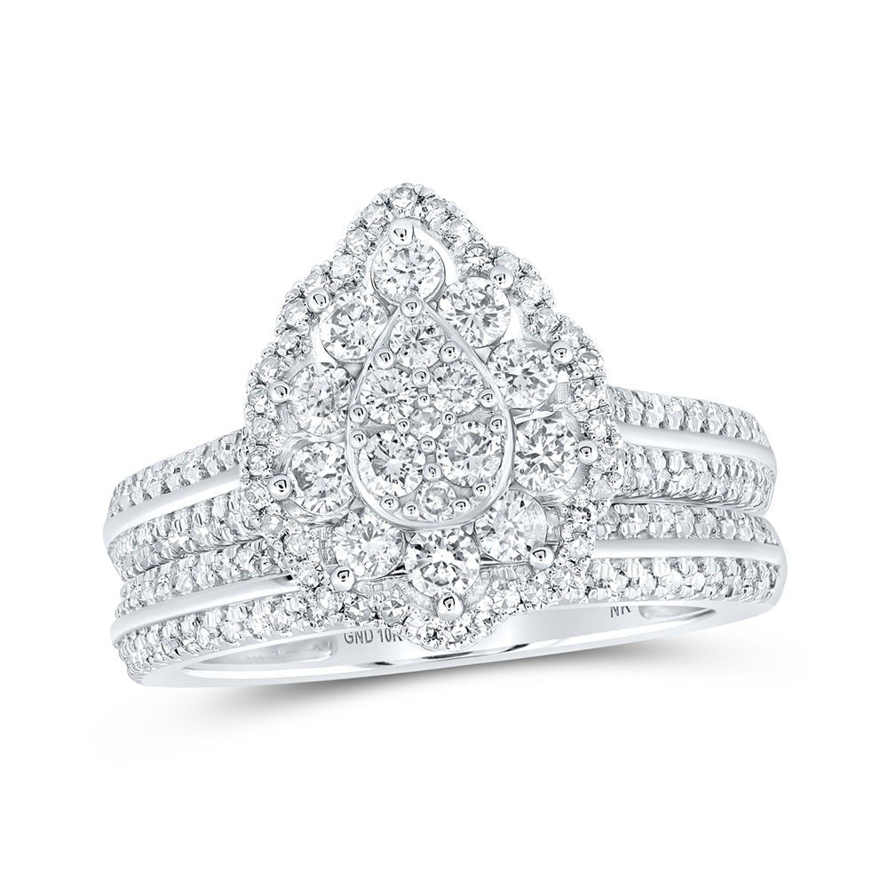 Teardrop Brilliance: 10kt White Gold Diamond Wedding Ring Band Set - Splendid Jewellery