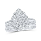 Teardrop Brilliance: 10kt White Gold Diamond Wedding Ring Band Set - Splendid Jewellery