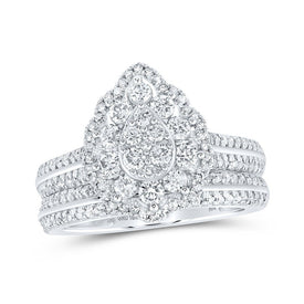 Teardrop Brilliance: 10kt White Gold Diamond Wedding Ring Band Set - Splendid Jewellery