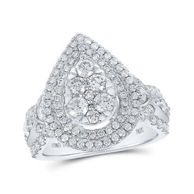 Teardrop Brilliance: 10kt White Gold Round Diamond Bridal Wedding Ring - Splendid Jewellery