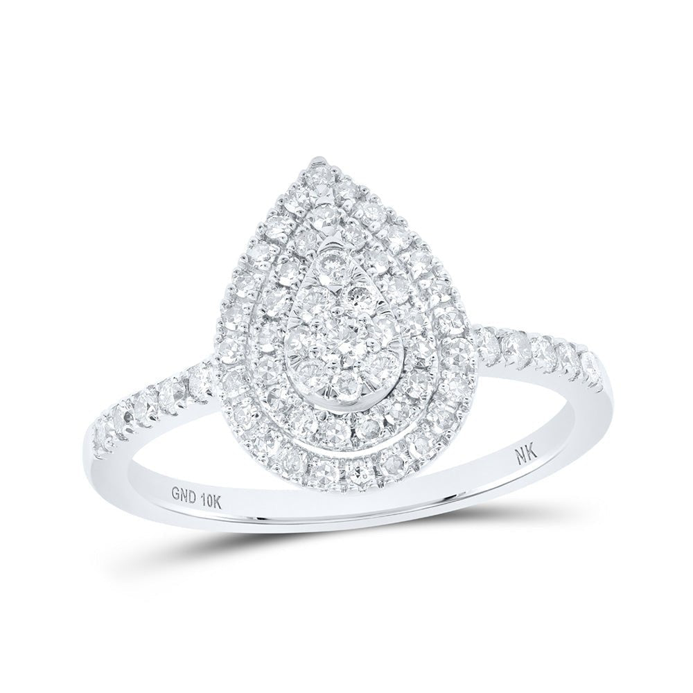 Teardrop Brilliance: 10kt White Gold Round Diamond Fashion Ring 1/2 Cttw - Splendid Jewellery