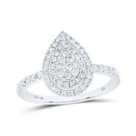 Teardrop Brilliance: 10kt White Gold Round Diamond Fashion Ring 1/2 Cttw - Splendid Jewellery