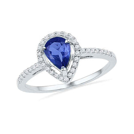Teardrop Brilliance: 10kt White Gold Womens Pear Lab - Created Blue Sapphire Ring - Splendid Jewellery