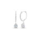 Teardrop Brilliance: 10kt White Gold Womens Round Diamond Hoop Earrings - Splendid Jewellery