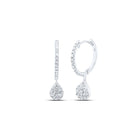 Teardrop Brilliance: 10kt White Gold Womens Round Diamond Hoop Earrings - Splendid Jewellery