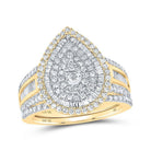 Teardrop Brilliance: 10kt Yellow Gold Round Diamond Bridal Wedding Ring Band Set - Splendid Jewellery