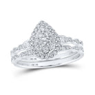 Teardrop Sparkle: 10kt White Gold Round Diamond Bridal Wedding Ring Band Set - Splendid Jewellery