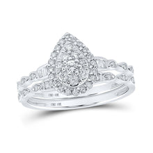 Load image into Gallery viewer, Teardrop Sparkle: 10kt White Gold Round Diamond Bridal Wedding Ring Band Set - Splendid Jewellery