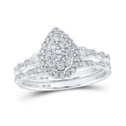 Teardrop Sparkle: 10kt White Gold Round Diamond Bridal Wedding Ring Band Set - Splendid Jewellery