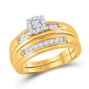 The Dazzling 10kt Yellow Gold His Hers Square Diamond Wedding Set - Splendid Jewellery