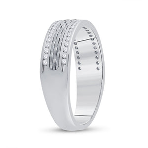 The Dazzling Brilliance 14kt White Gold Men's Round Diamond Wedding Brick Inlay Band Ring 1/3 Cttw - Splendid Jewellery