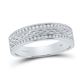 The Dazzling Brilliance 14kt White Gold Men's Round Diamond Wedding Brick Inlay Band Ring 1/3 Cttw - Top View