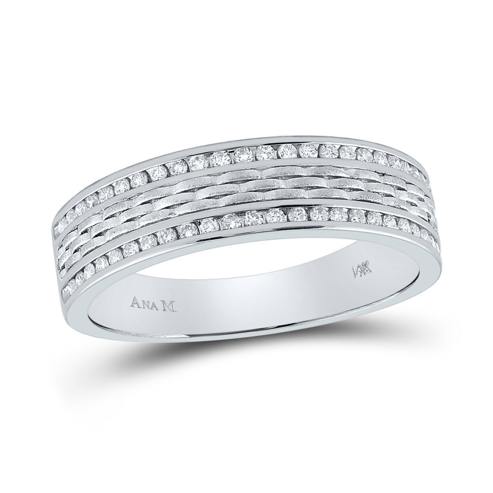 The Dazzling Brilliance 14kt White Gold Men's Round Diamond Wedding Brick Inlay Band Ring 1/3 Cttw - Splendid Jewellery