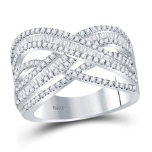 Load image into Gallery viewer, The Dazzling Diamond Elegance Band Side view from the 10Kt White Gold Womens Round Diamond Crossover Band Ring 1 5 8 Cttwpin206626 collection by Splendid Jewellery