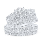 The Dazzling Love Story: 14kt White Gold His Hers Round Diamond Cluster Wedding Set - Top View
