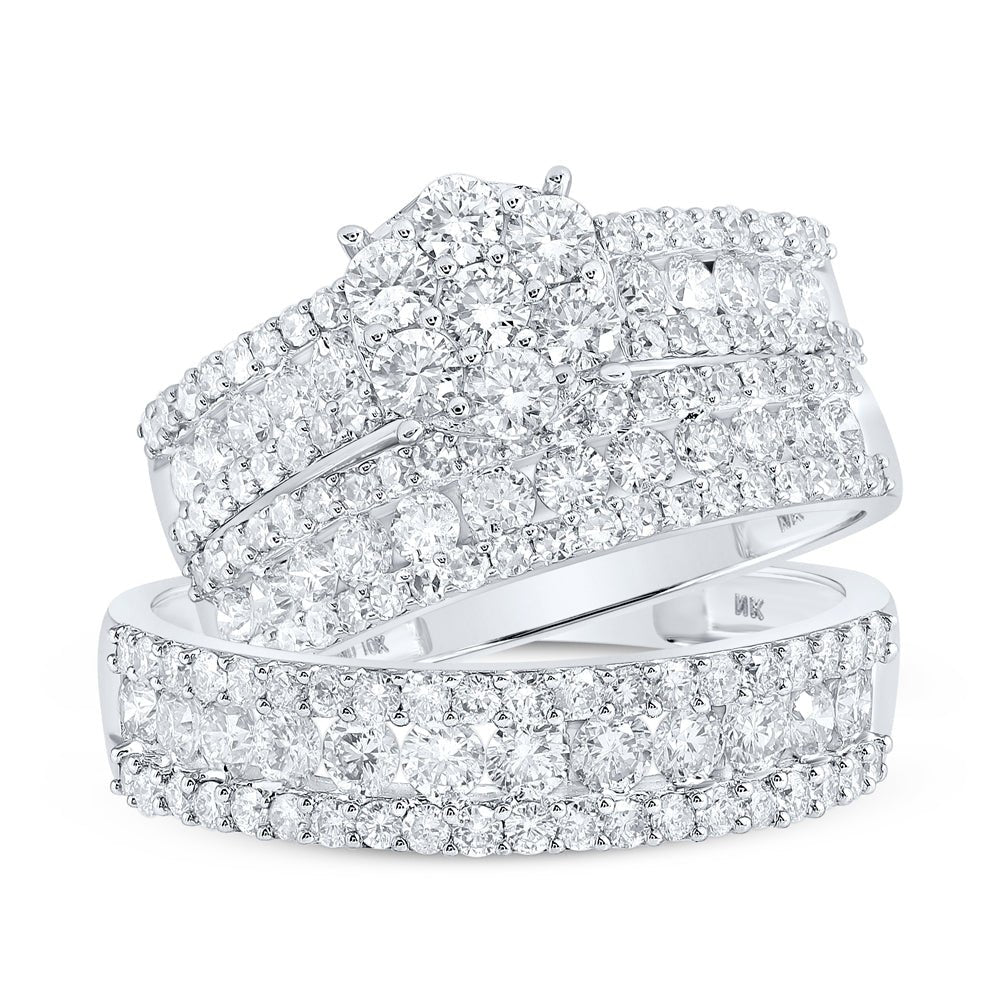 The Dazzling Love Story: 14kt White Gold His Hers Round Diamond Cluster Wedding Set - Splendid Jewellery