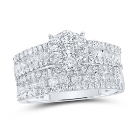 The Dazzling Love Story: 14kt White Gold His Hers Round Diamond Cluster Wedding Set - Second Side View