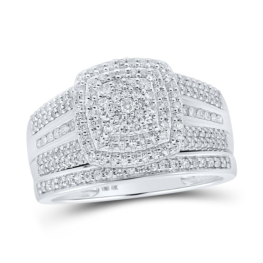 The Eternal Love 10kt White Gold His Hers Round Diamond Square Matching Wedding Set - Splendid Jewellery