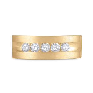 The Eternal Radiance: 10kt Yellow Gold Mens Round Diamond Wedding 5 - Stone Band Ring - Splendid Jewellery