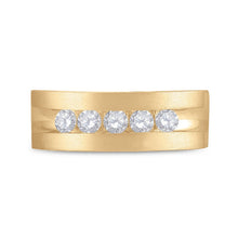 Load image into Gallery viewer, The Eternal Radiance: 10kt Yellow Gold Mens Round Diamond Wedding 5 - Stone Band Ring - Splendid Jewellery
