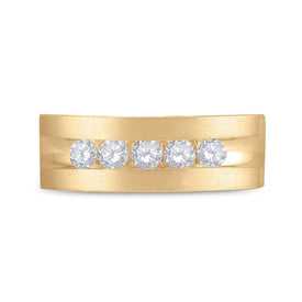 The Eternal Radiance: 10kt Yellow Gold Mens Round Diamond Wedding 5 - Stone Band Ring - Splendid Jewellery