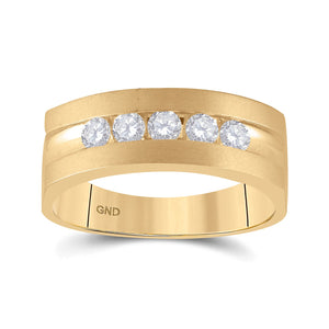 The Eternal Radiance: 10kt Yellow Gold Mens Round Diamond Wedding 5 - Stone Band Ring - Splendid Jewellery