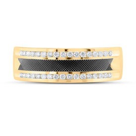 The Luxurious Brilliance: 14kt Yellow Gold Men's Round Diamond Wedding Band Ring - Front View