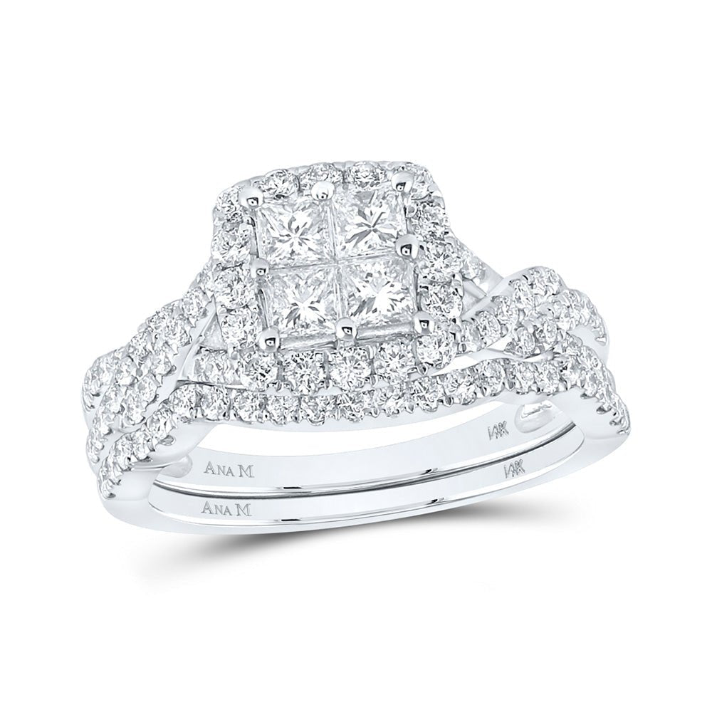 The Majestic 14kt White Gold Princess Diamond Square Bridal Wedding Ring Band Set - Splendid Jewellery