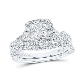 The Majestic 14kt White Gold Princess Diamond Square Bridal Wedding Ring Band Set - Splendid Jewellery