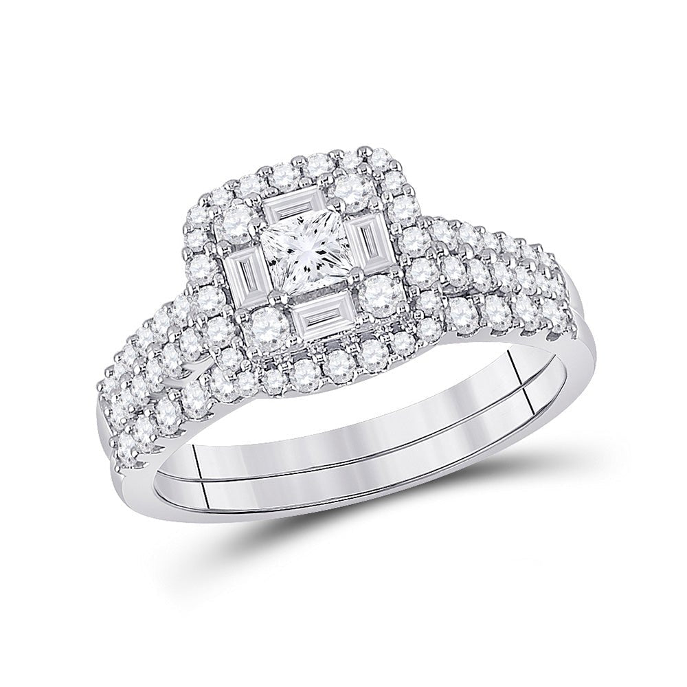 The Majestic 14kt White Gold Princess Diamond Square Bridal Wedding Ring Band Set - Splendid Jewellery