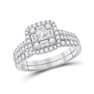 The Majestic 14kt White Gold Princess Diamond Square Bridal Wedding Ring Band Set - Splendid Jewellery