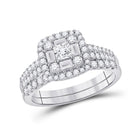 The Majestic 14kt White Gold Princess Diamond Square Bridal Wedding Ring Band Set - Splendid Jewellery