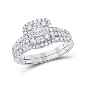 The Majestic 14kt White Gold Princess Diamond Square Bridal Wedding Ring Band Set - Splendid Jewellery