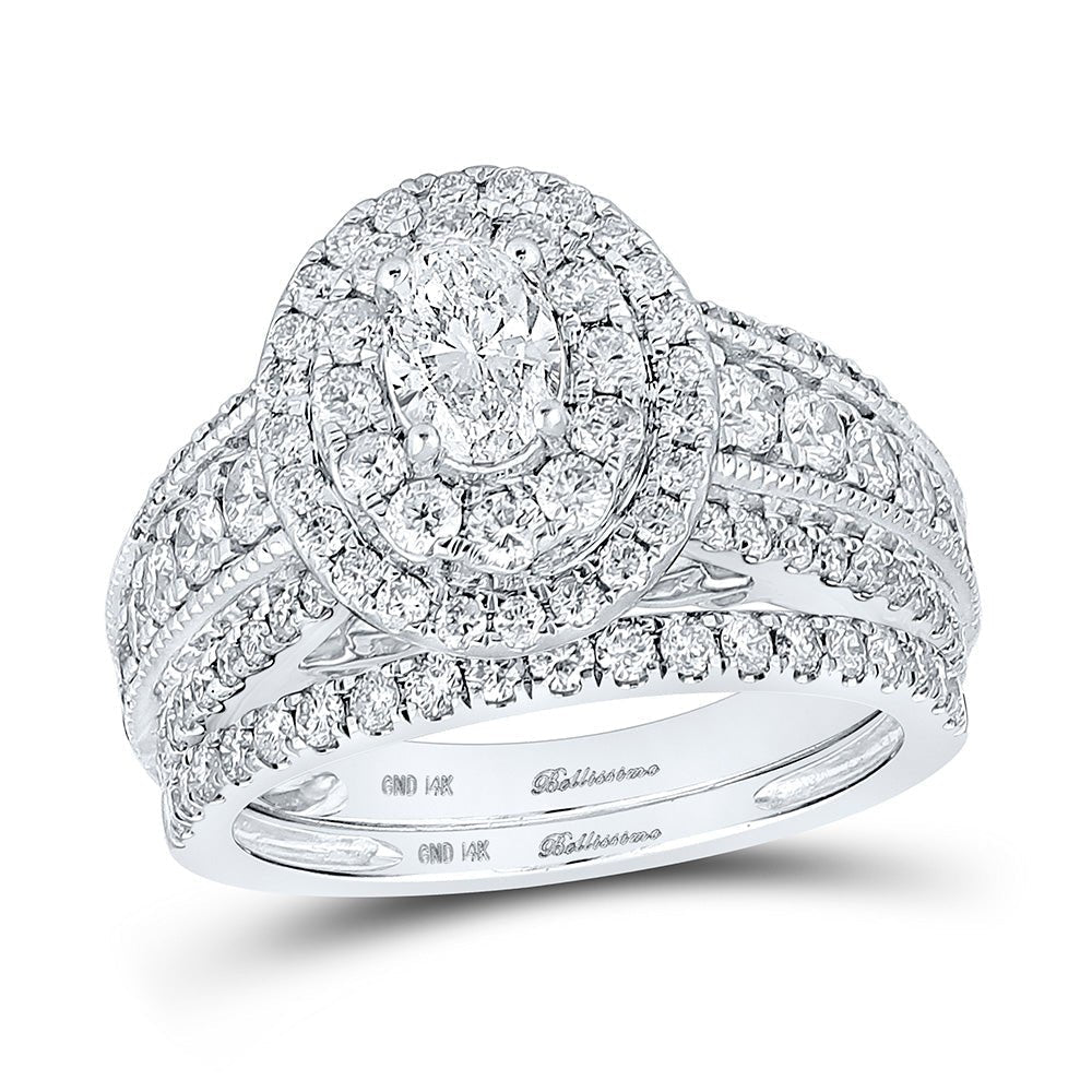 The Majestic Blue Sapphire Oval Diamond Halo Wedding Ring Band Set - Splendid Jewellery