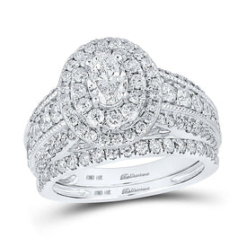 The Majestic Blue Sapphire Oval Diamond Halo Wedding Ring Band Set - Splendid Jewellery