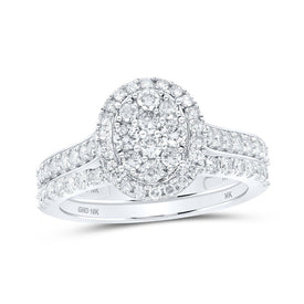 The Majestic Brilliance 10kt White Gold Round Diamond Oval Bridal Wedding Ring Band Set - Splendid Jewellery