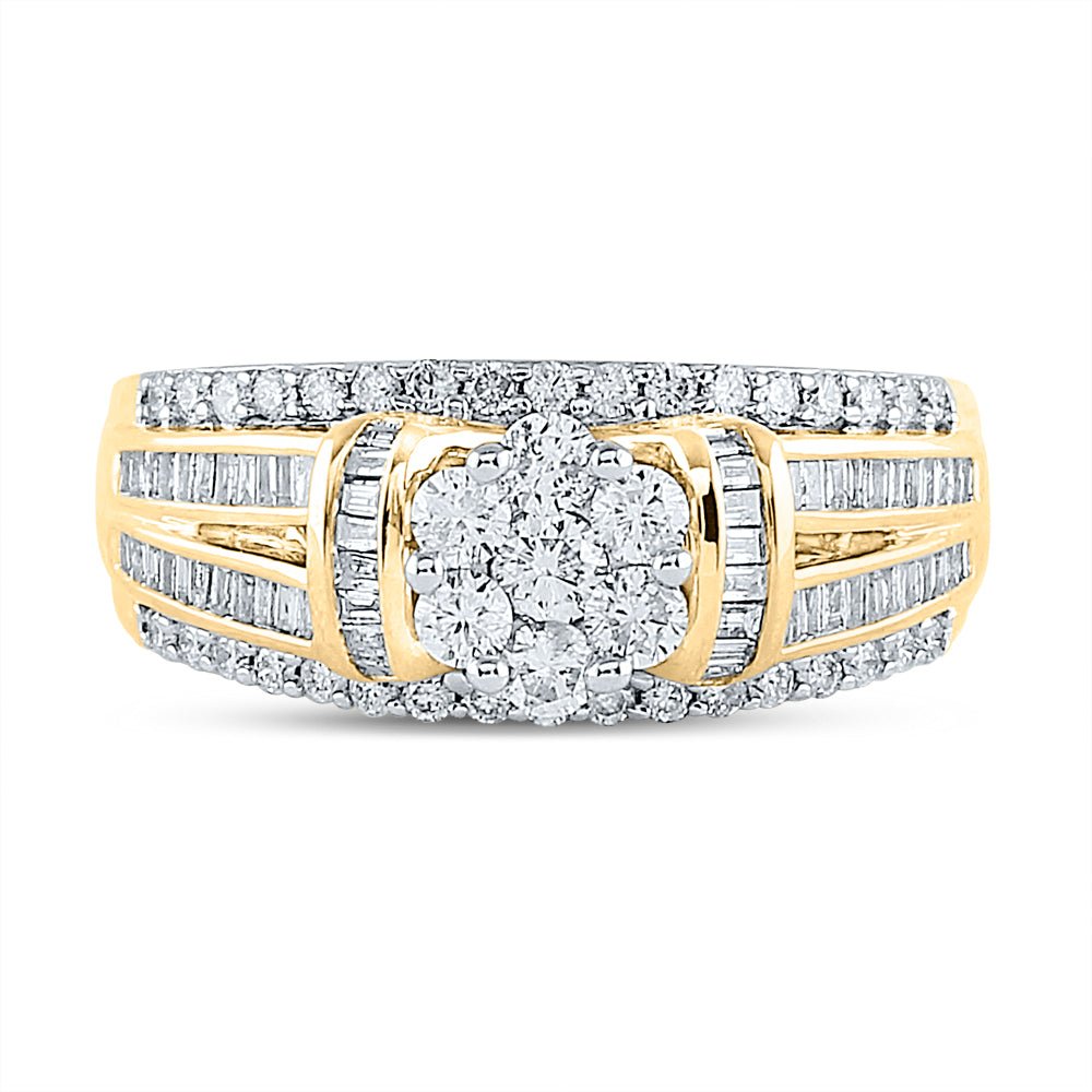 The Majestic Brilliance 10kt Yellow Gold Round Diamond Cluster Bridal Wedding Engagement Ring 1 Cttw - Splendid Jewellery