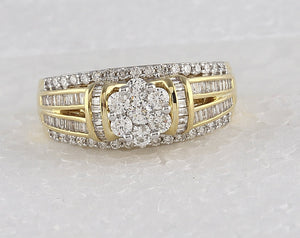 The Majestic Brilliance 10kt Yellow Gold Round Diamond Cluster Bridal Wedding Engagement Ring 1 Cttw - Splendid Jewellery