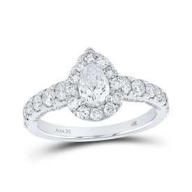The Majestic Brilliance 14kt White Gold Pear Diamond Halo Bridal Wedding Engagement Ring - Splendid Jewellery