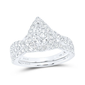 The Majestic Brilliance 14kt White Gold Pear Diamond Halo Bridal Wedding Ring Band Set - Splendid Jewellery