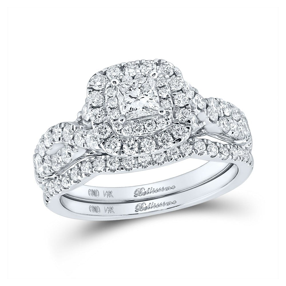 The Majestic Brilliance 14kt White Gold Princess Diamond Halo Bridal Wedding Ring Band Set - Splendid Jewellery