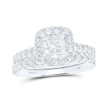 Load image into Gallery viewer, The Majestic Brilliance 14kt White Gold Princess Diamond Halo Bridal Wedding Ring Band Set - Splendid Jewellery