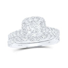 The Majestic Brilliance 14kt White Gold Princess Diamond Halo Bridal Wedding Ring Band Set - Splendid Jewellery