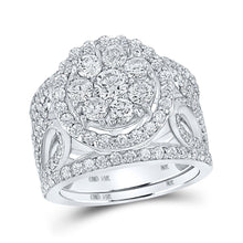 Load image into Gallery viewer, The Majestic Brilliance 14kt White Gold Round Diamond Halo Bridal Wedding Ring Band Set - Splendid Jewellery