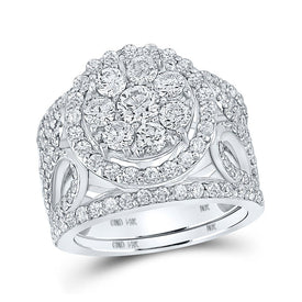 The Majestic Brilliance 14kt White Gold Round Diamond Halo Bridal Wedding Ring Band Set - Splendid Jewellery